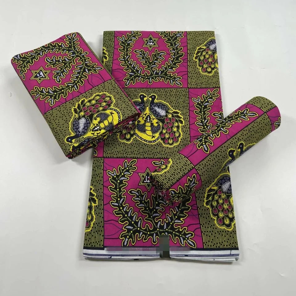 African Wax Print Ankara Fabric – 100% Cotton Gold Print | 6 Yards for Sewing & Wedding Dress