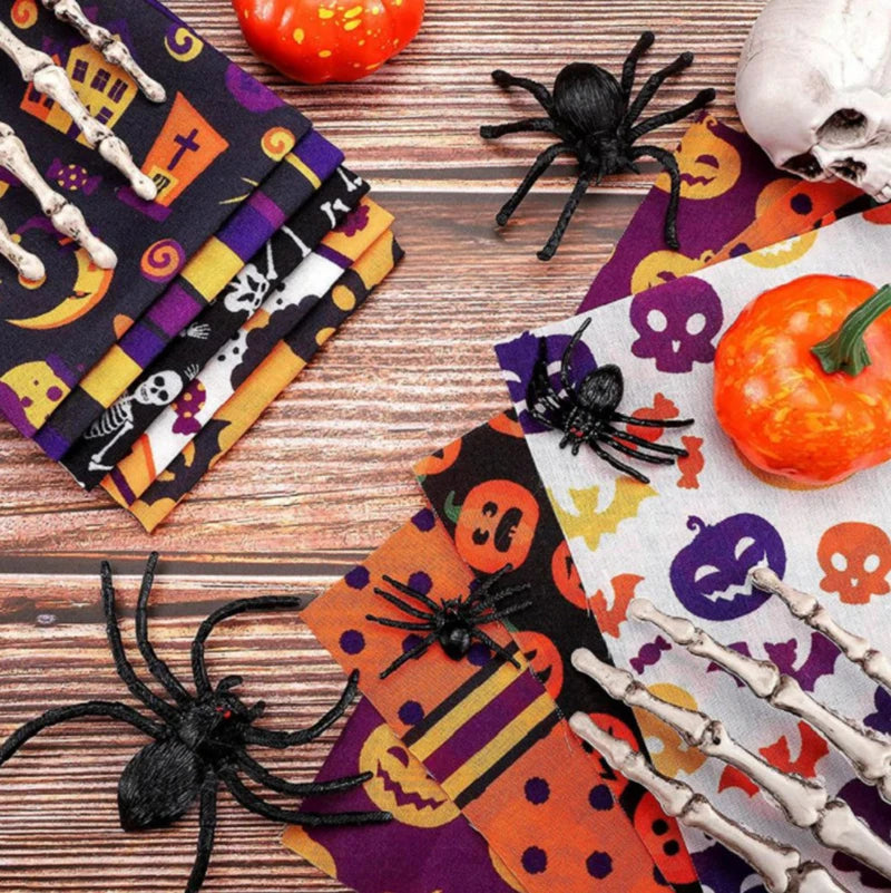 Retazos de Tela Cuadrados Halloween — 6 Cuadrados Precortados de 25×25cm | 100% Poliéster