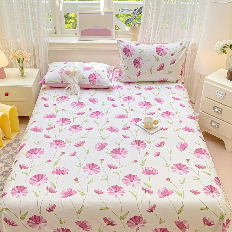 Floral Print Fitted Sheet - 500TC Polyester - 1pc or 3pc Set
