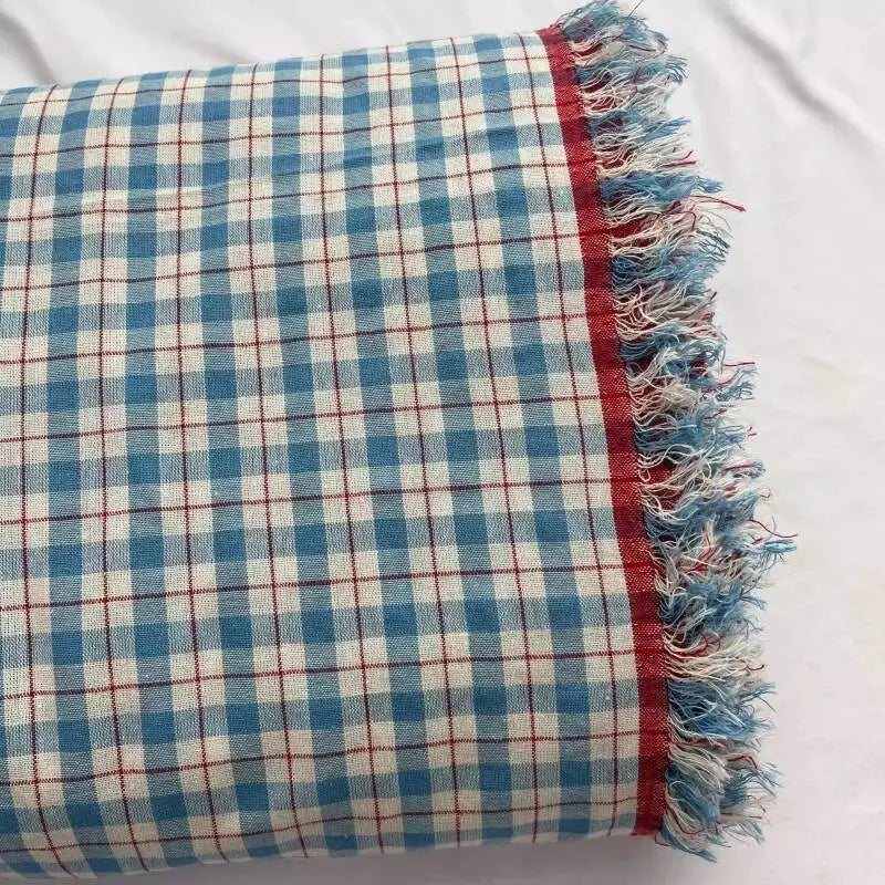 Blue Checkered Cotton Fabric – 145cm Wide | Quilting, Clothing & Desktop Decor