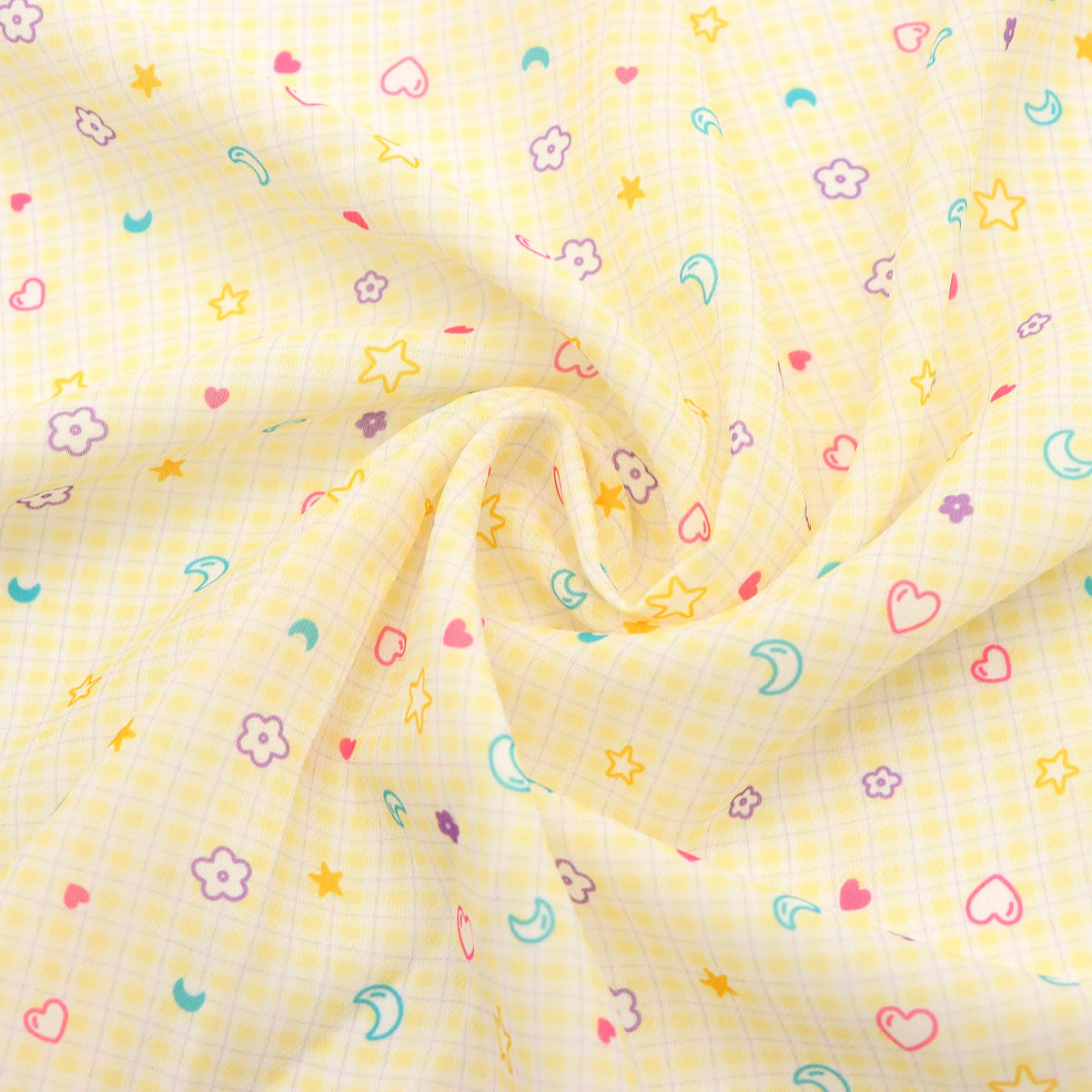 Pre-Cut Polyester Chiffon Fabric, 50 × 148cm, Heart & Star Print