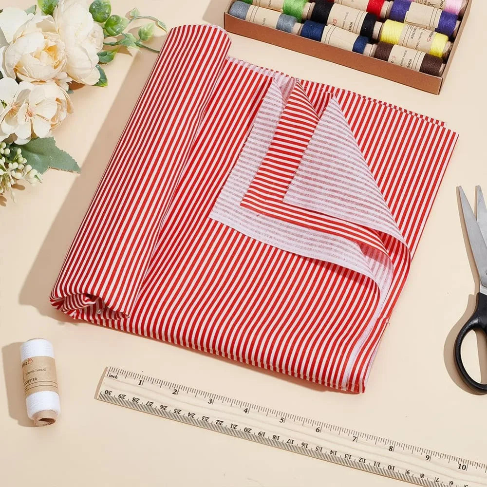 Red & White Striped Cotton Fabric | 1.7 Yards × 39" | Quilting & DIY Sewing