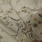 Tejido Jacquard de Satén Rama Floral — Mezcla de Poliéster/Algodón, 145cm (57") de Ancho | 100cm o 200cm