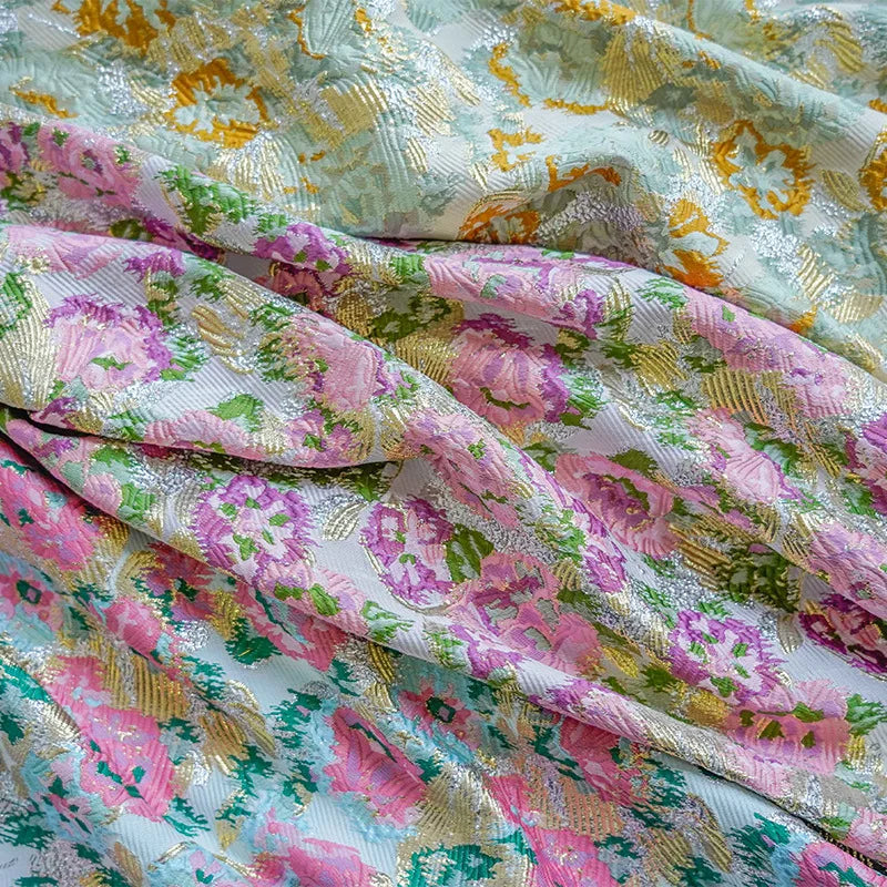 Retro Golden Floral Jacquard Fabric | Yarn-Dyed Silk-Look | 50×150cm