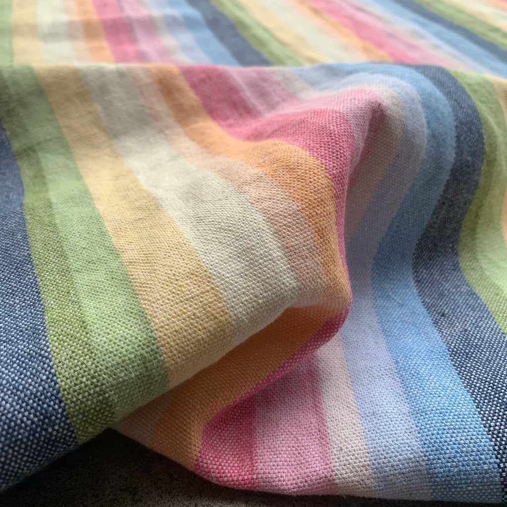 Colorful Woven Striped Linen-Cotton Fabric – 65% Linen 35% Cotton, 142cm Wide, Sold by 50cm – For Dresses, Pants & Designer Clothing