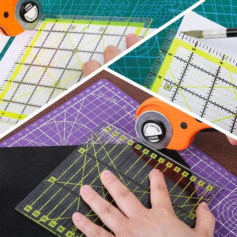 Acrylic Square Quilting Ruler with Non-Slip Rings & Hanging Hole – 4 Sizes Available