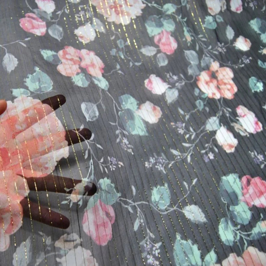Floral Print Silk-Cotton Blend Fabric – 135cm Wide, 9-10mm | Dresses, Blouses & Luxury DIY Sewing