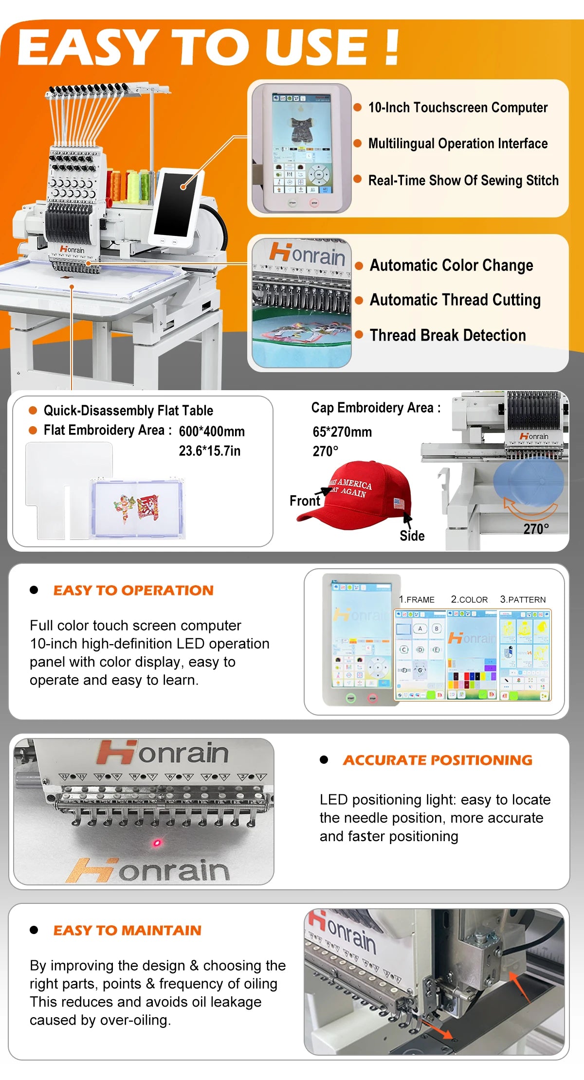 Honrain HR-XC12O1 Single Head 12-Needle Computerized Embroidery Machine