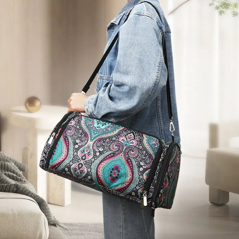 Bolsa de almacenamiento de hilo y ganchillo con estampado Paisley – Estuche organizador de punto (37×20×21cm)
