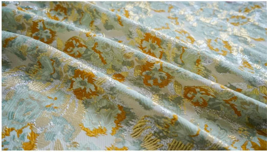 Retro Golden Floral Jacquard Fabric | Yarn-Dyed Silk-Look | 50×150cm
