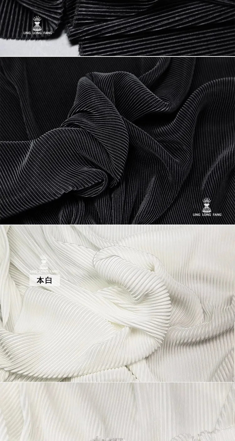 Striped Pleated Elastic Knit Fabric – 100% Polyester, 150cm Wide – For Dresses, Wide-Leg Pants & Designer Apparel