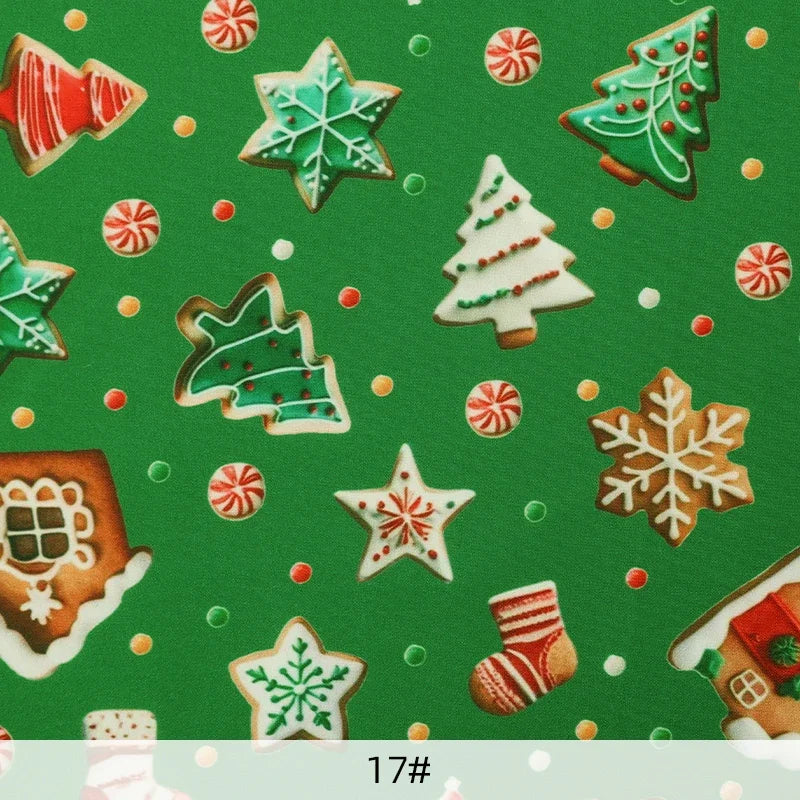 Tela estampada de pan de jengibre navideño y festivo – 100% poliéster, 150 cm de ancho
