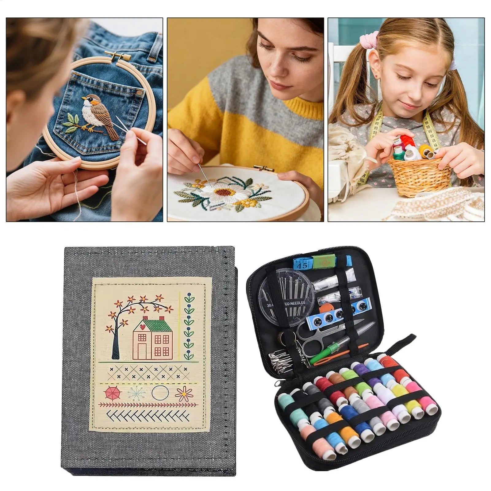 Chinese Style Embroidery Stitches Book Set – Hoop, 50-Color Threads & 10-Page Stitch Atlas