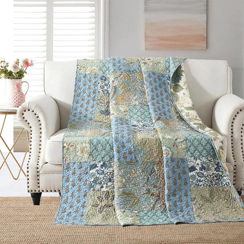 CHAUSUB Handmade Patchwork Cotton Quilt – Floral Print Bedspread, Twin to Super King
