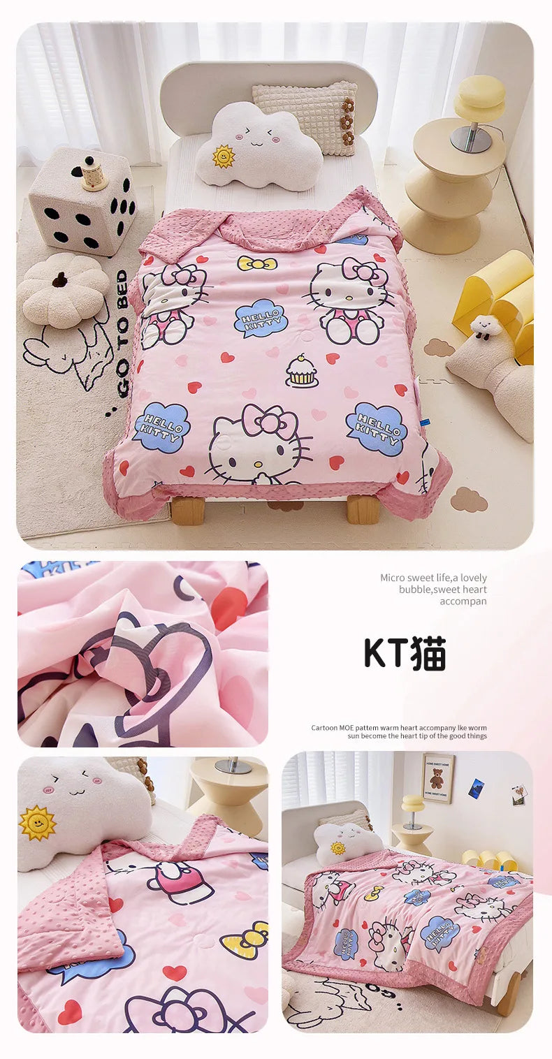 Sanrio Cartoon Knitted Cotton Summer Air Quilt – Breathable Nap Blanket (110×150cm)
