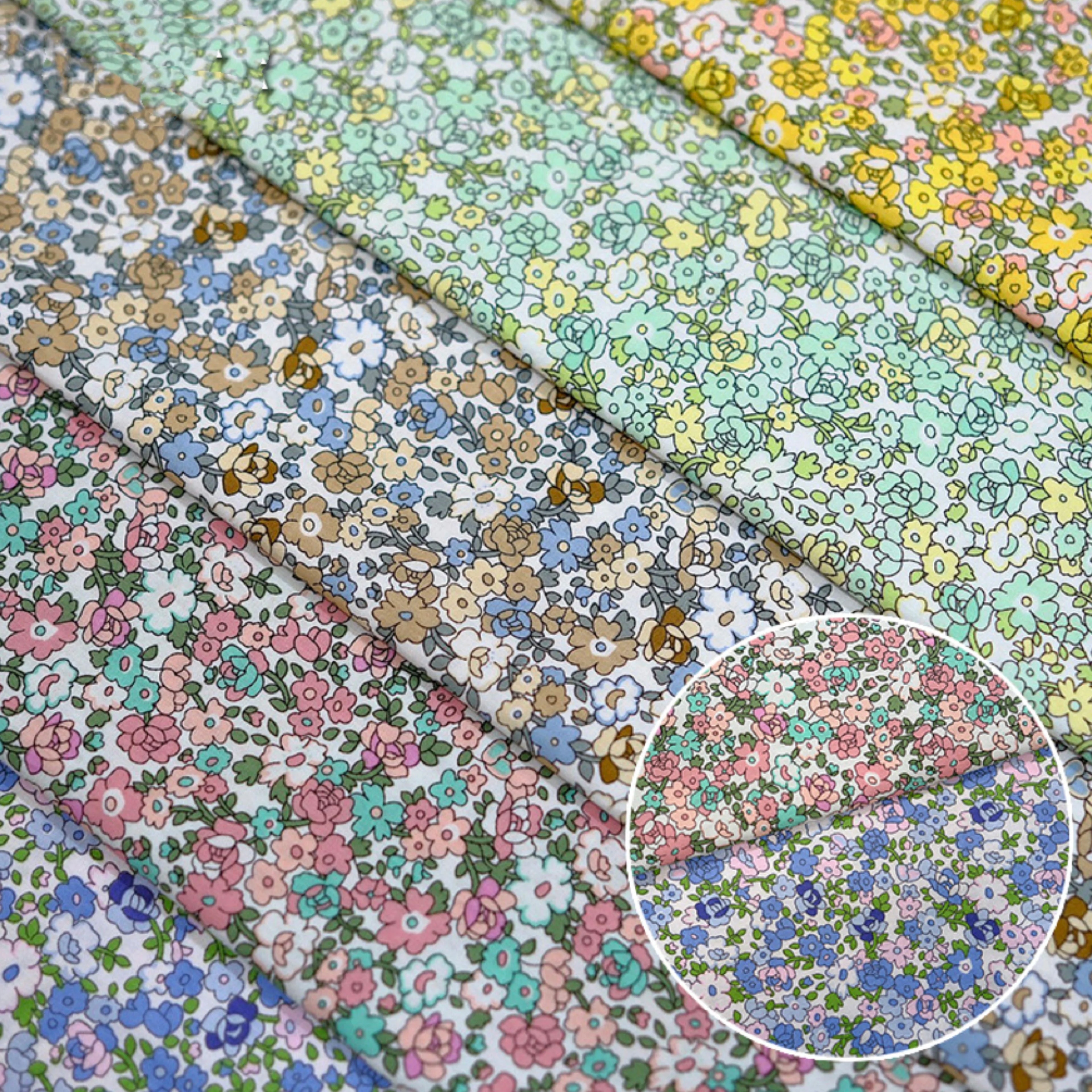 100% Cotton Poplin Fabric – Botanical Plant & Flower Print, 145cm Wide, Sold by 0.5m