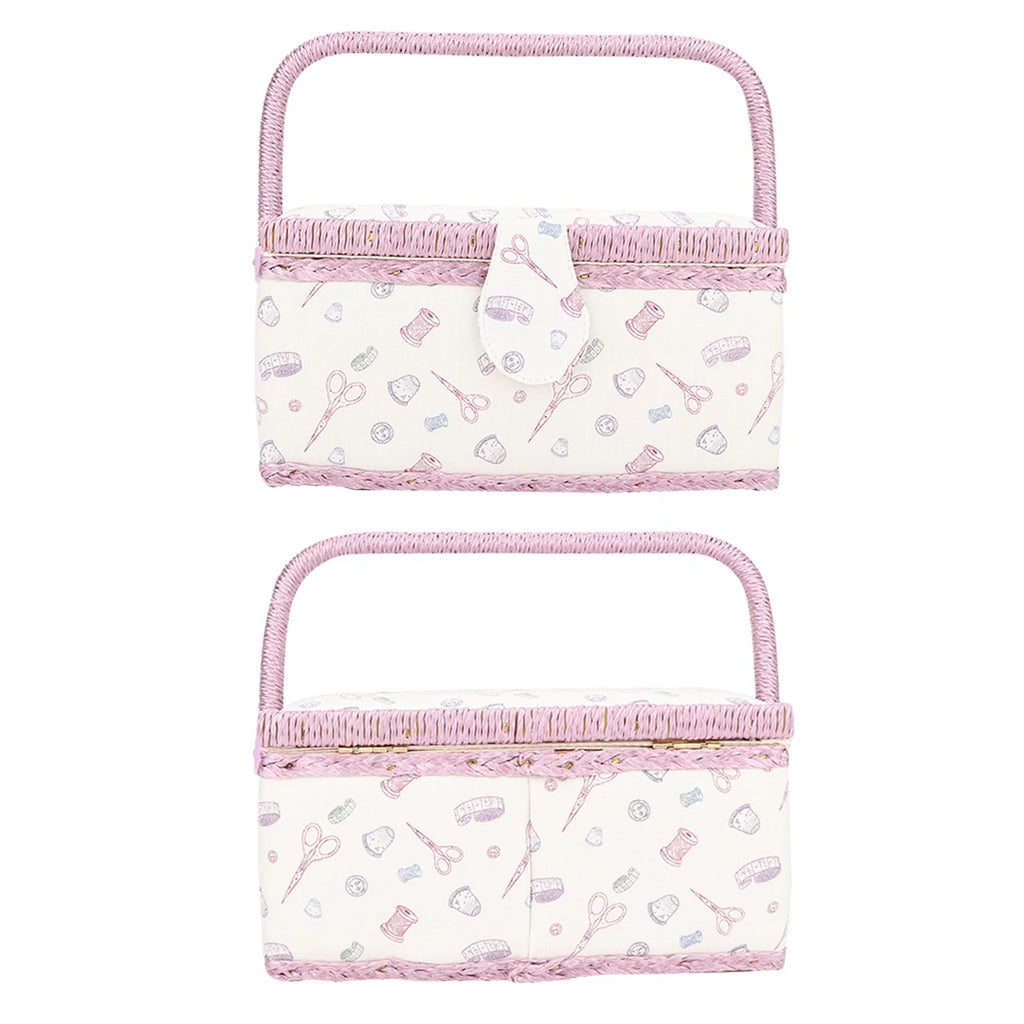 Vintage Sewing Basket Household Fabric Craft Thread Needle Storage Box Organizer