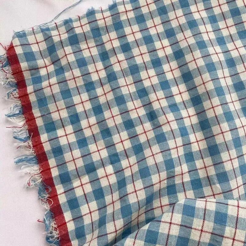 Blue Checkered Cotton Fabric – 145cm Wide | Quilting, Clothing & Desktop Decor