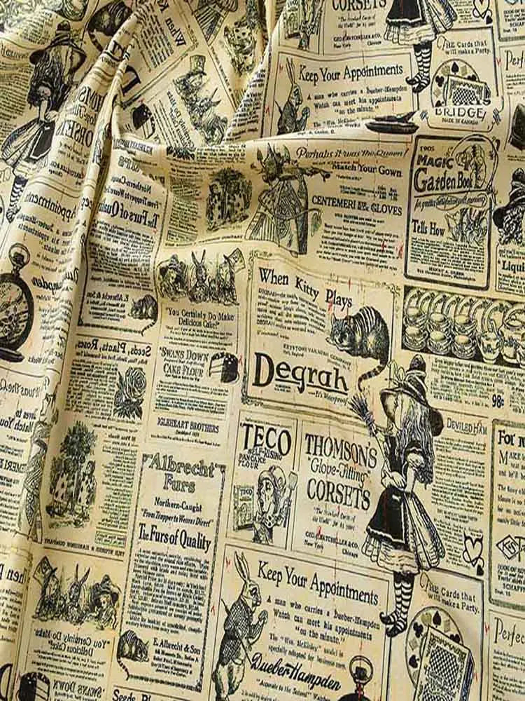 Vintage Newspaper & Map Print 100% Cotton Fabric | 110cm Wide | Sold by the Half Meter