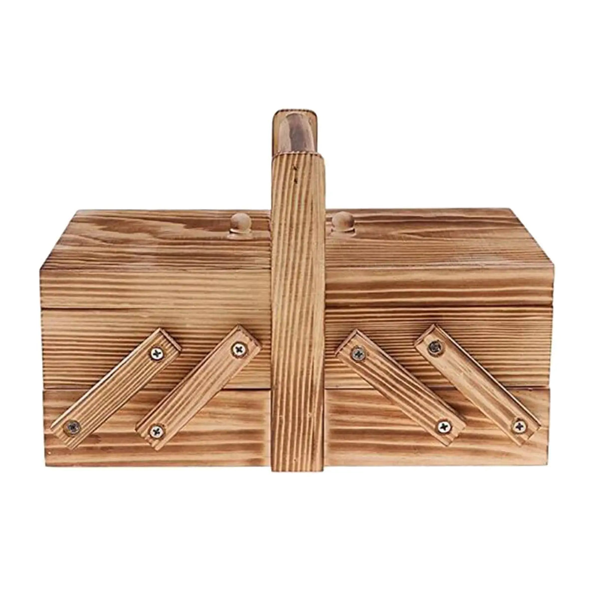 Costurero de Madera con 2 Niveles, 6 Compartimentos, Tapa y Asa
