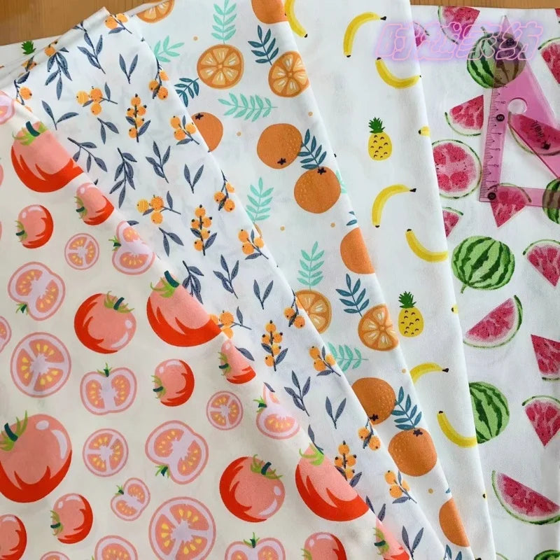Cartoon Print Pure Cotton Twill Fabric – 50cm x 160cm (19.7" x 63") – Watermelon, Cherry & More
