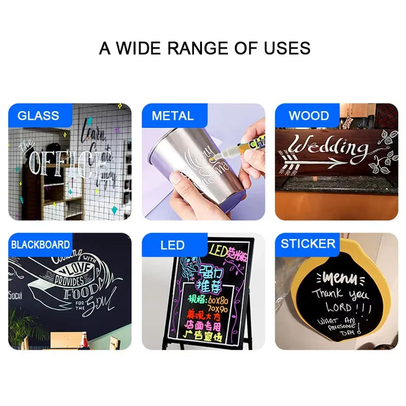 White Liquid Chalk Marker Pen — Erasable, Dust-Free, Water-Based