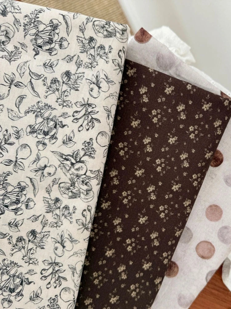 Fresh Vintage French Style Digital Print 100% Cotton Fabric – 140cm Wide for Women's & Children's Clothing