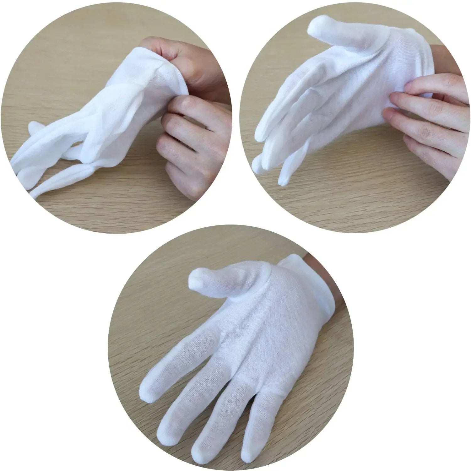 White Cotton Gloves – 12 Pairs, Washable & Stretchable, S/M/L/XL