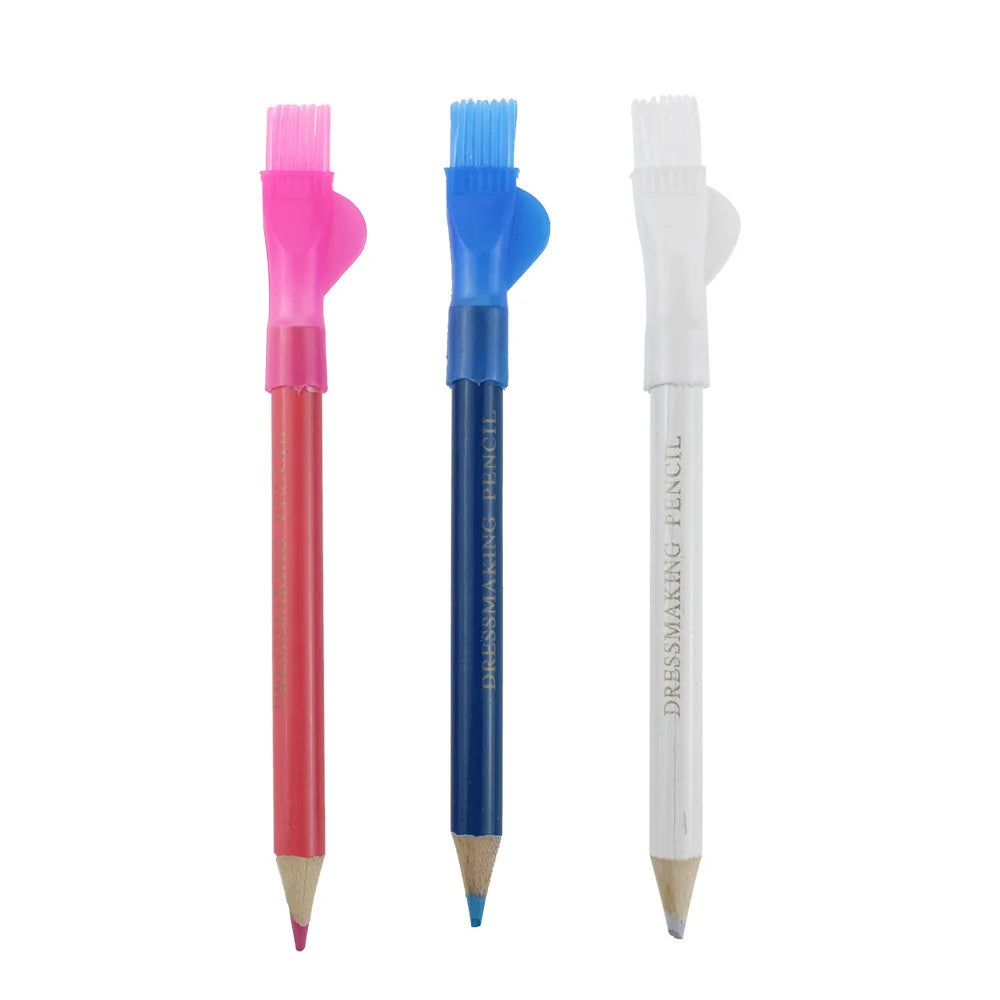 Water-Soluble Sewing Chalk Pencil with Brush Holder – Wood Body, Erasable Fabric Marker