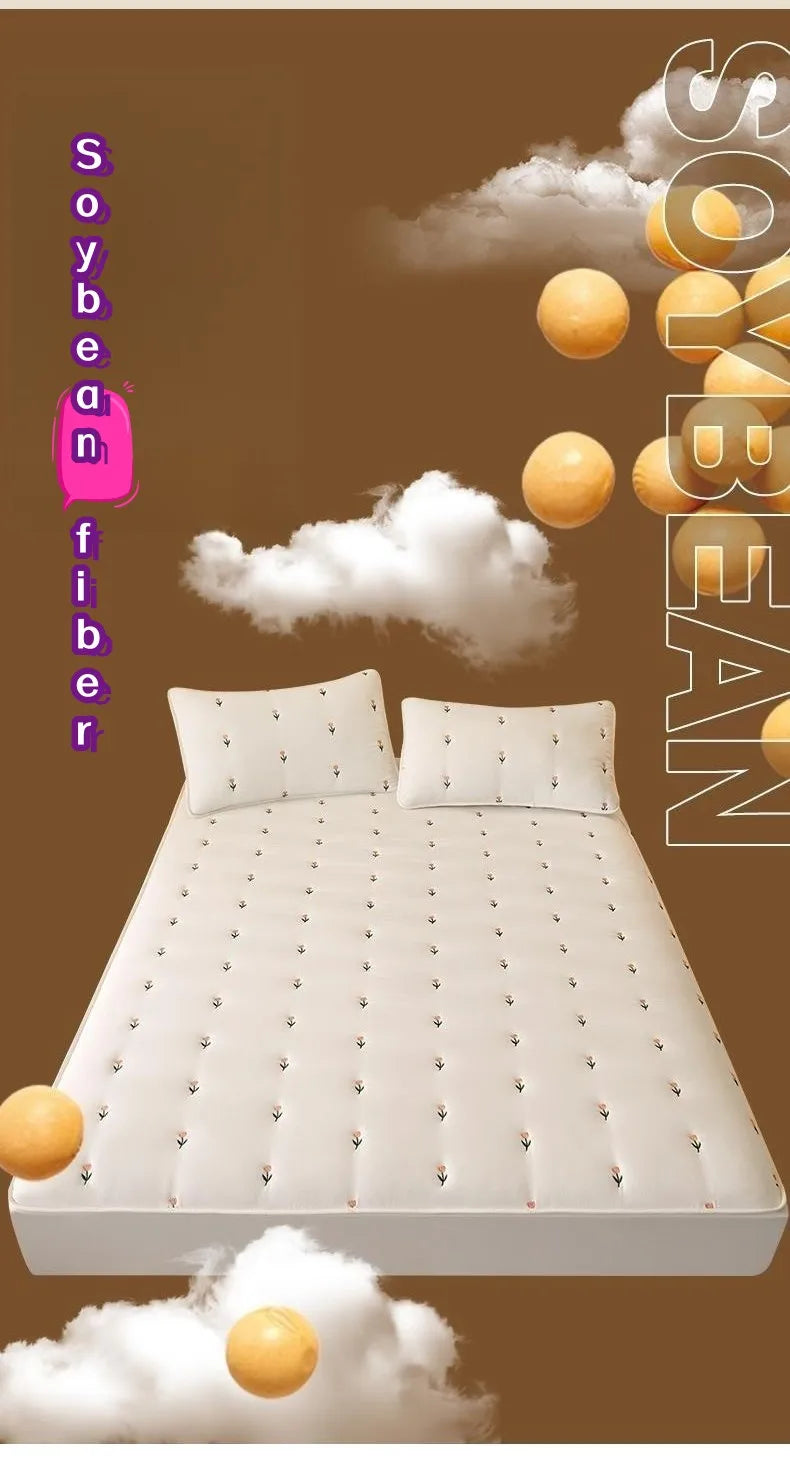 Super Thick Quilted Embroidered Mattress Pad Cover – Single, Queen & King Sizes