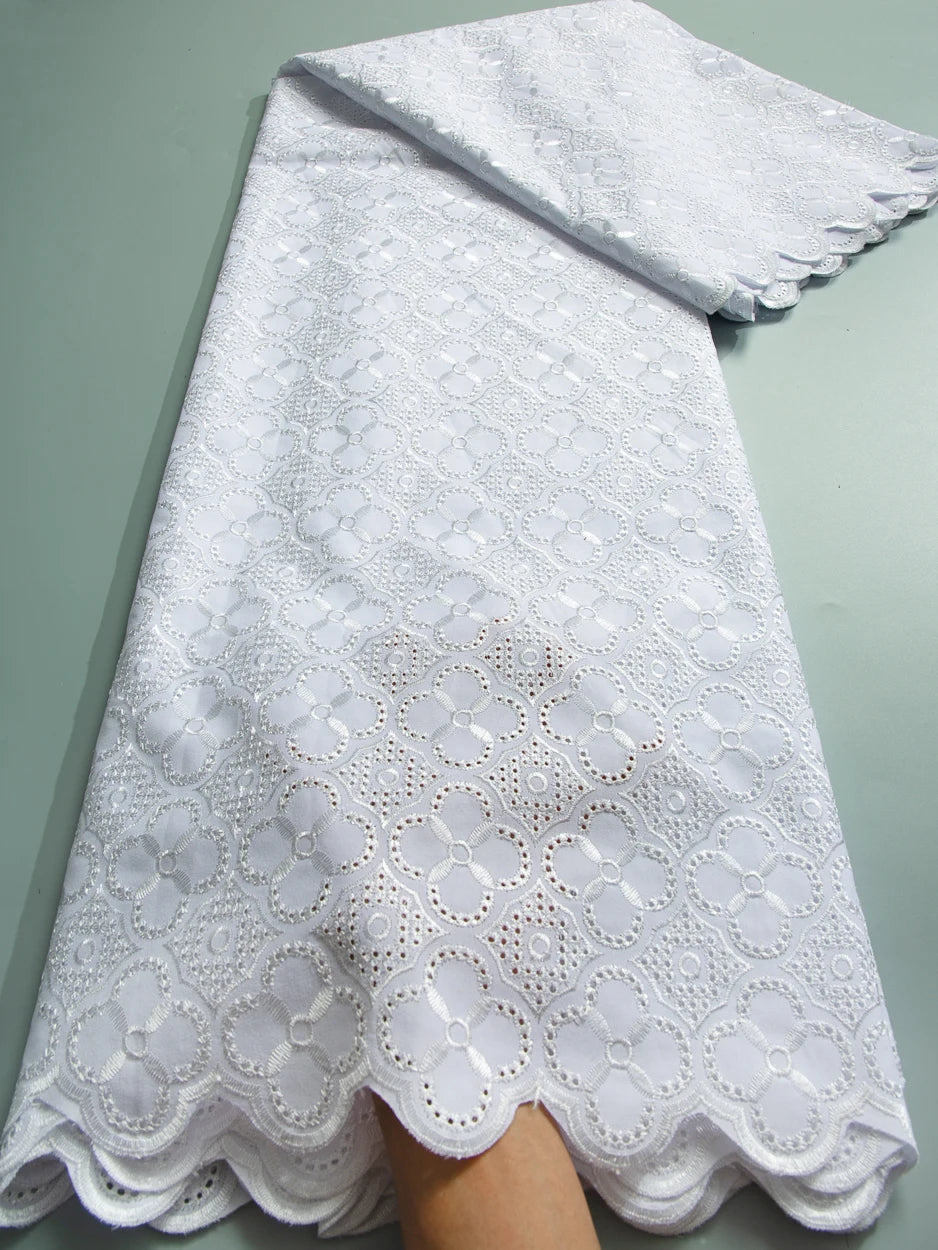 African Swiss Voile Cotton Lace Fabric – 5-Yard Piece | Embroidered Nigerian Lace