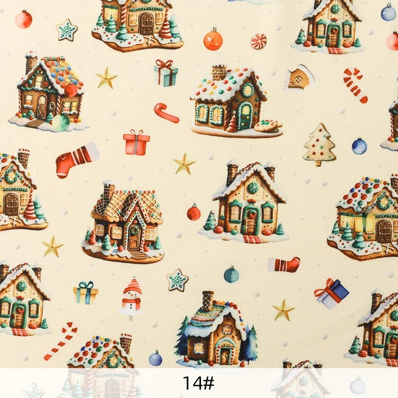 Tela estampada de pan de jengibre navideño y festivo – 100% poliéster, 150 cm de ancho