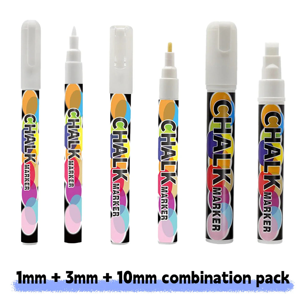 White Liquid Chalk Marker Pen – Erasable, Water-Based, 5 Tip Sizes