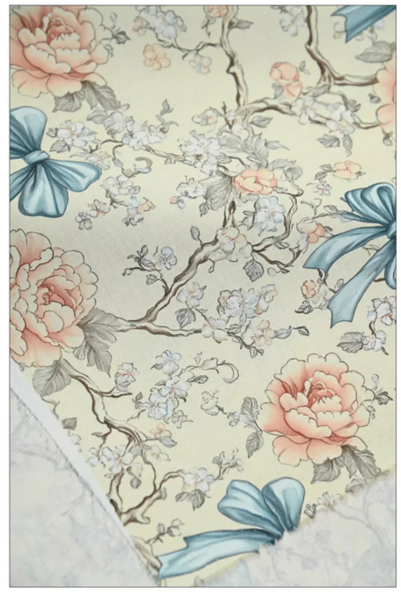 Bowknot & Floral Print 100% Cotton Fabric – 110cm Wide | Quilting, Bags, Garments & DIY