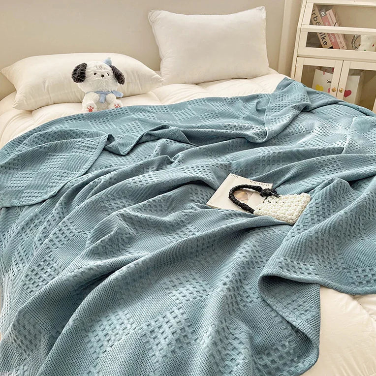 Manta de Algodón 100% Suave Transpirable de Waffle para Cama Twin Queen King Manta Decorativa a Cuadros para Sofá Mantas Ligeras de Verano