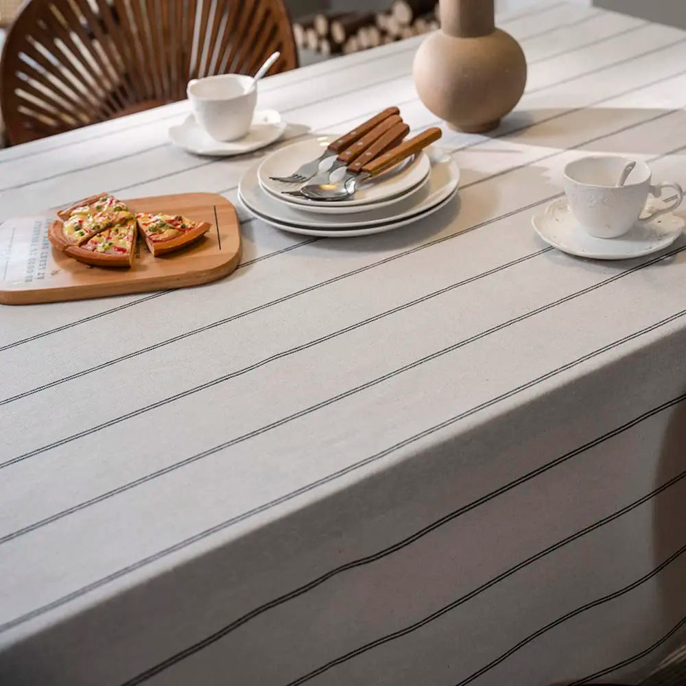 Boho Farmhouse Striped Cotton Linen Tablecloth – Washable Rectangle Table Cover for Kitchen, Dining & Picnic