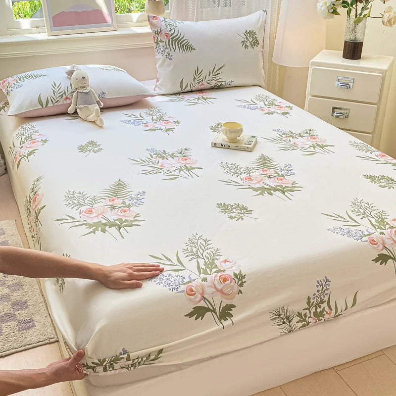 Floral Print Fitted Sheet - 500TC Polyester - 1pc or 3pc Set