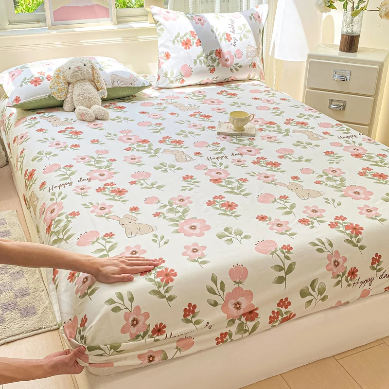 Floral Print Fitted Sheet - 500TC Polyester - 1pc or 3pc Set