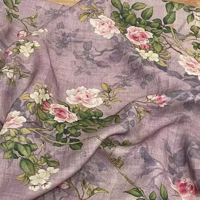 Purple Floral Print 100% Ramie Fabric | 138cm Wide | Summer Sewing & Quilting