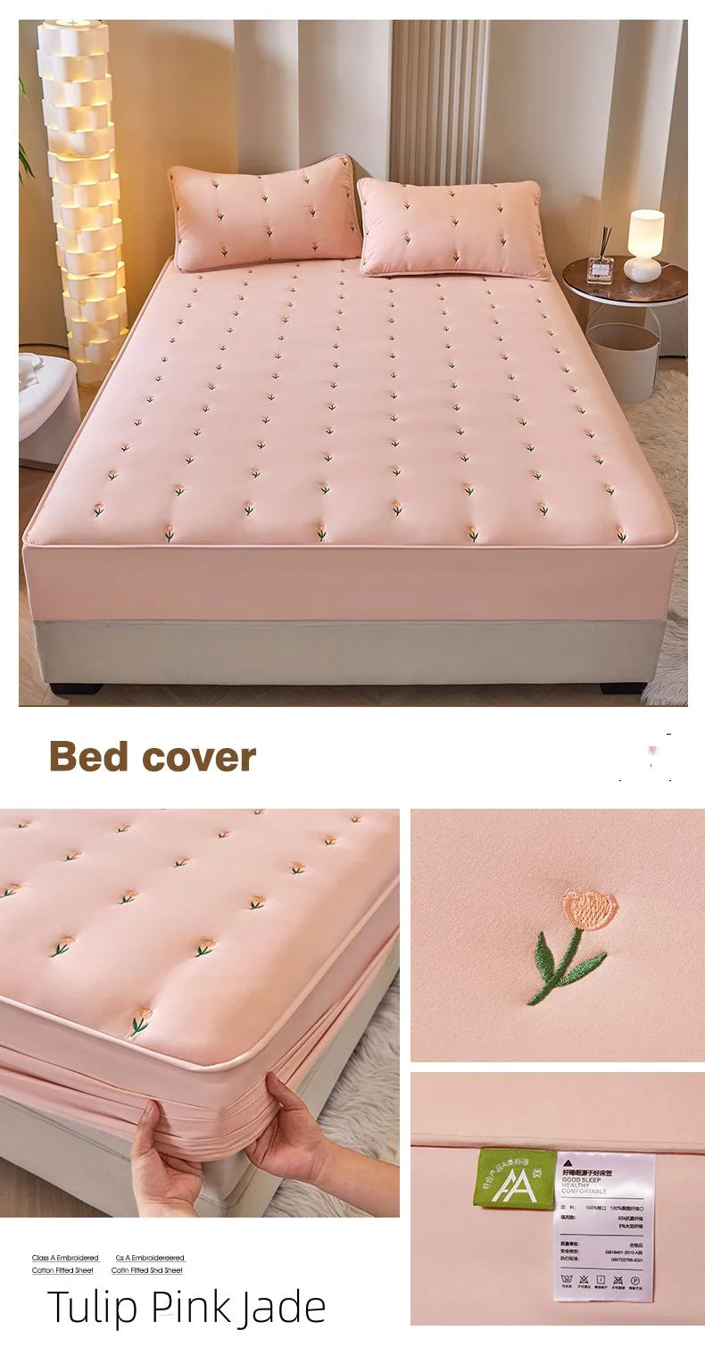 Super Thick Quilted Embroidered Mattress Pad Cover – Single, Queen & King Sizes