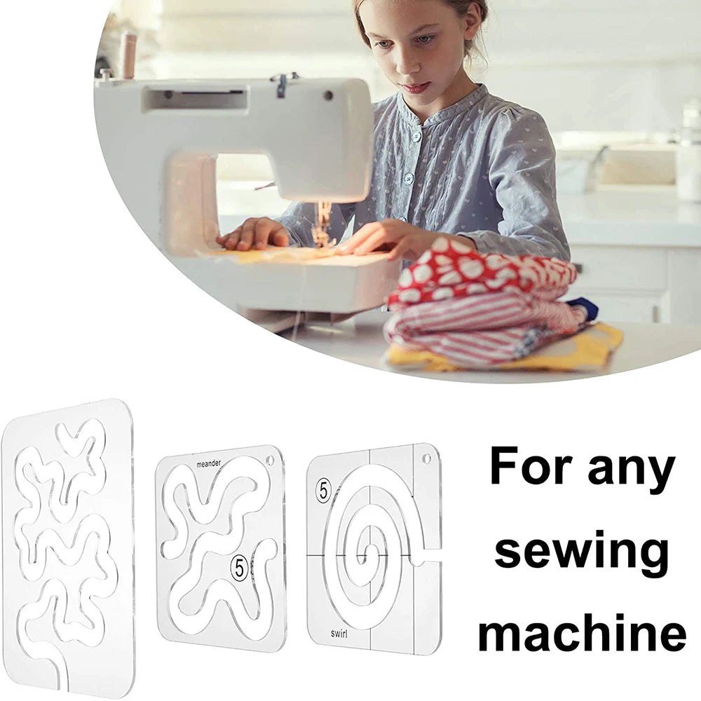 JAY HOME Acrylic Free Motion Quilting Template – 3 Style Options for Domestic Sewing Machines