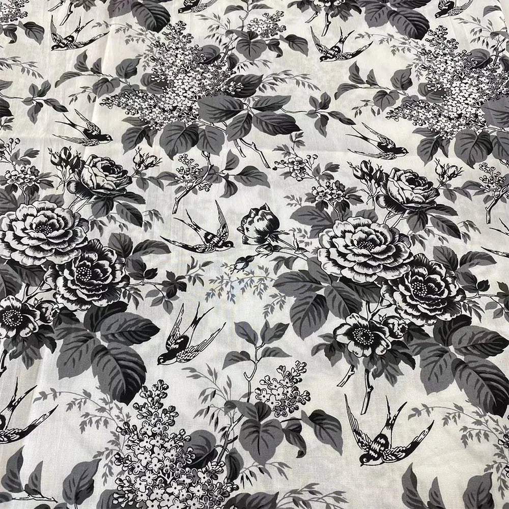 Pure Cotton Poplin Printed Fabric Vintage Europe Sketch Rose Pattern Cloth For Sewing DIY Costume Dress Home Curtain Accessories