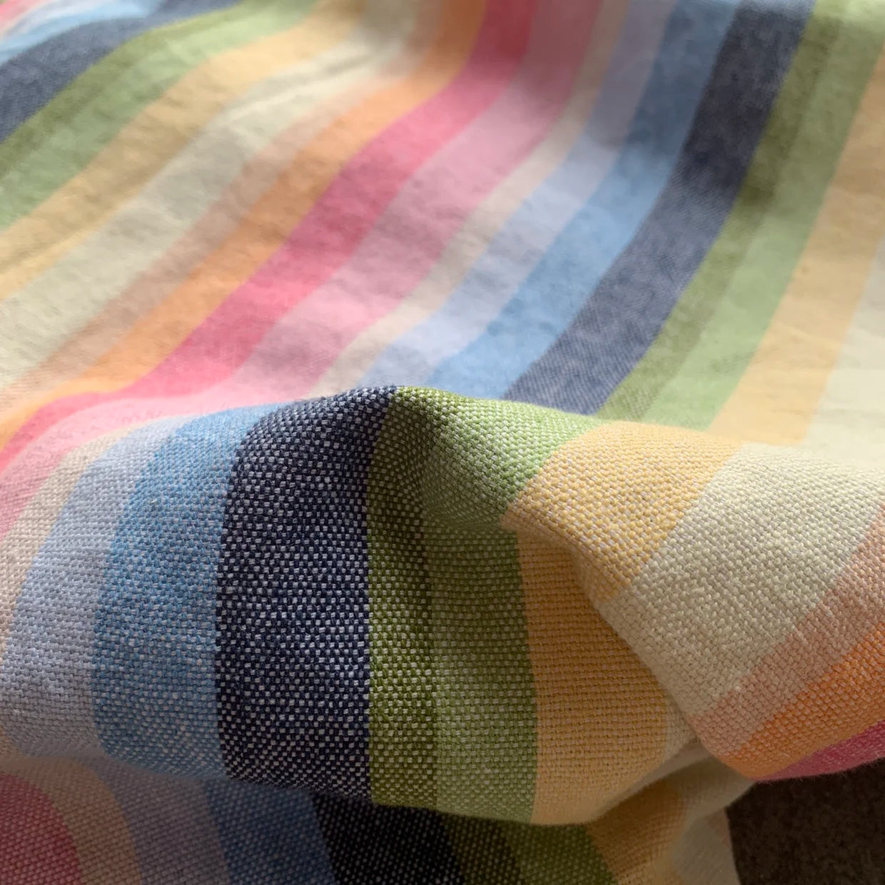 Colorful Woven Striped Linen-Cotton Fabric – 65% Linen 35% Cotton, 142cm Wide, Sold by 50cm – For Dresses, Pants & Designer Clothing