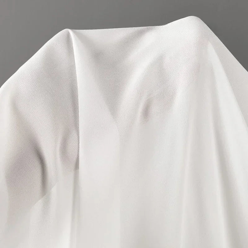 White Beaded Chiffon Fabric – Lightweight & Drapey | 146 cm Wide (57.5 in)