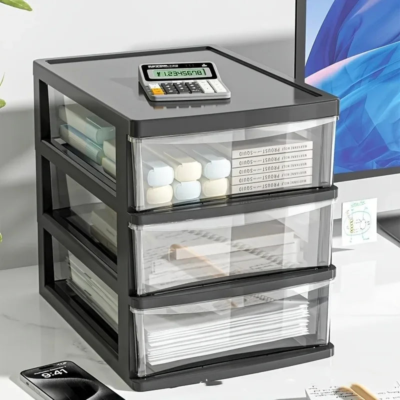 Japanese Style Desktop Storage Box-Transparent Drawer Organizer for Cosmetics,Stationery & Office Supplie,Student Desk Organizer