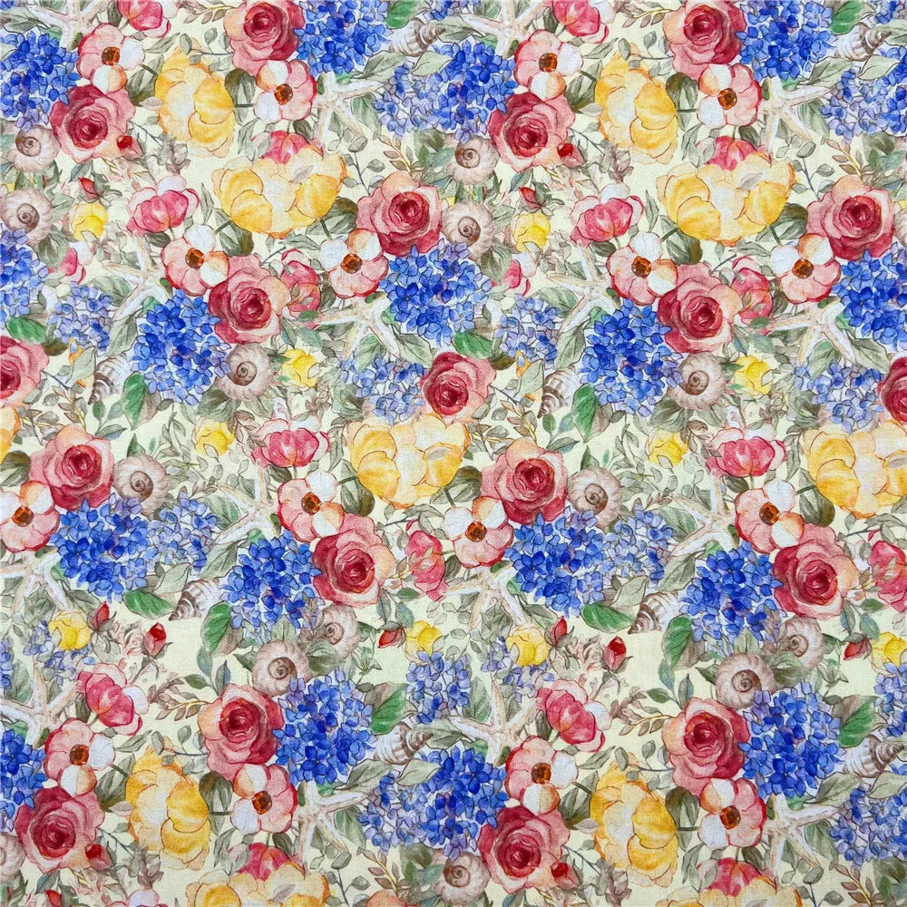 Oil Painting Watercolor Floral Print Fabric | 110cm Wide | Retro DIY Sewing