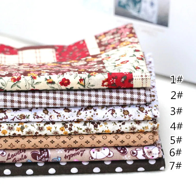 7-Piece Multicolor Cotton Fat Quarter Bundle — 25x25cm (Set A)