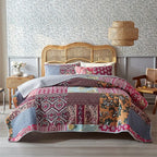3-Piece Cotton Quilted Bedspread Set – Soft Pastoral Print | Bedsheet & 2 Pillowcases | 4 Sizes, 6 Colors
