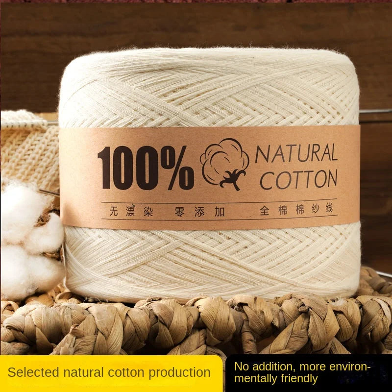 Cotton Yarn Thread for Knitting, Non-Bleached, Raw Algodon Line, Baby, Children's DIY, Handknitting, Scarf Sweaters, 500g/Ball