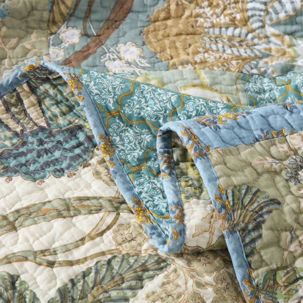 CHAUSUB Handmade Patchwork Cotton Quilt – Floral Print Bedspread, Twin to Super King